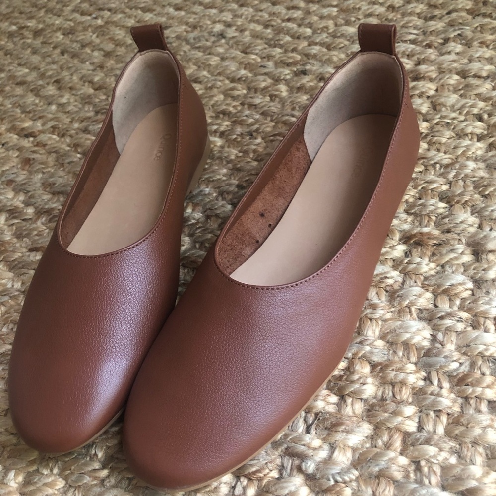 New: Quince Italian Leather Glove Ballet Flat. Cognac. Size 7.5